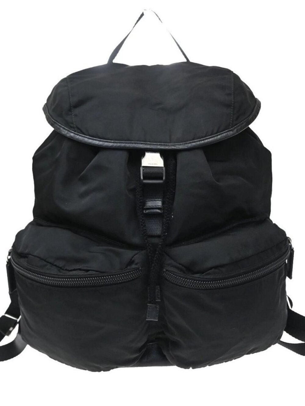 PRADA Logo Drawstring Backpack Bag Tessuto Nylon Leather Black Silver 62KD432 - Picture 1 of 16